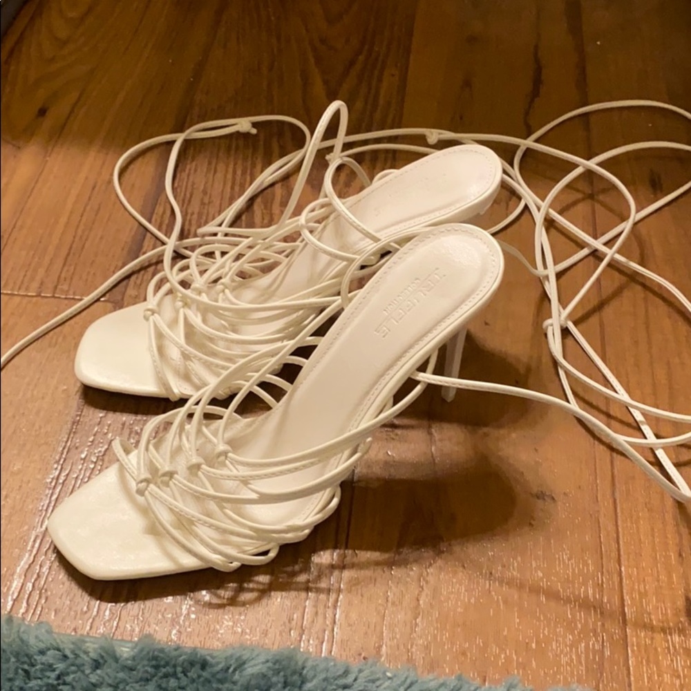 White lace up heels